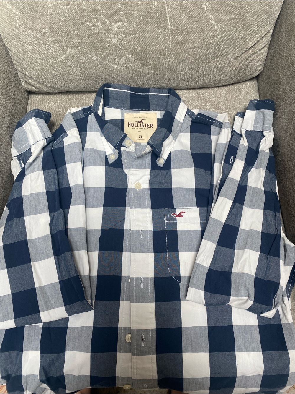 Hollister Men’s Blue & White Large Check Button-Down Shirt